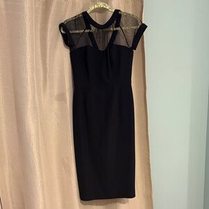 Maggy London Elegant Black Midi Dress with Sheer Accents